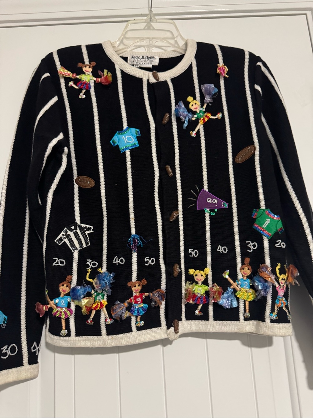 Vintage Black & White Striped Embellished Cardigan Jacket - Picture 3 of 5